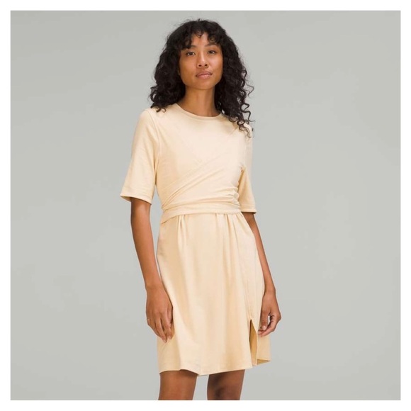 LULULEMON • Cotton Wrap-Front T-Shirt Dress in Prosecco - Picture 1 of 14